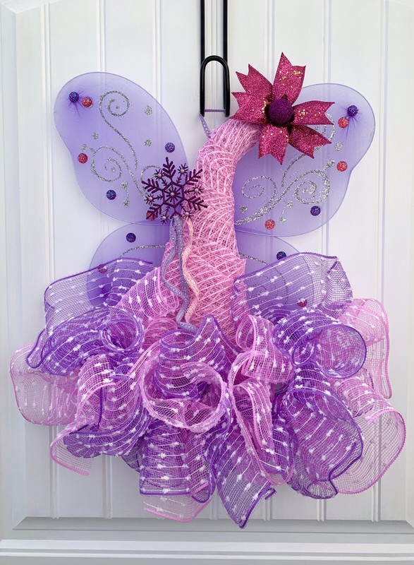 Deco Mesh Fairy Princess Wreath, Girl Bedroom Decor, Pink And Purple, Wand