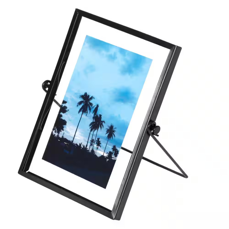 4 In. X 6 In. Black Modern Metal Floating Tabletop Photo Picture Frame with Glas
