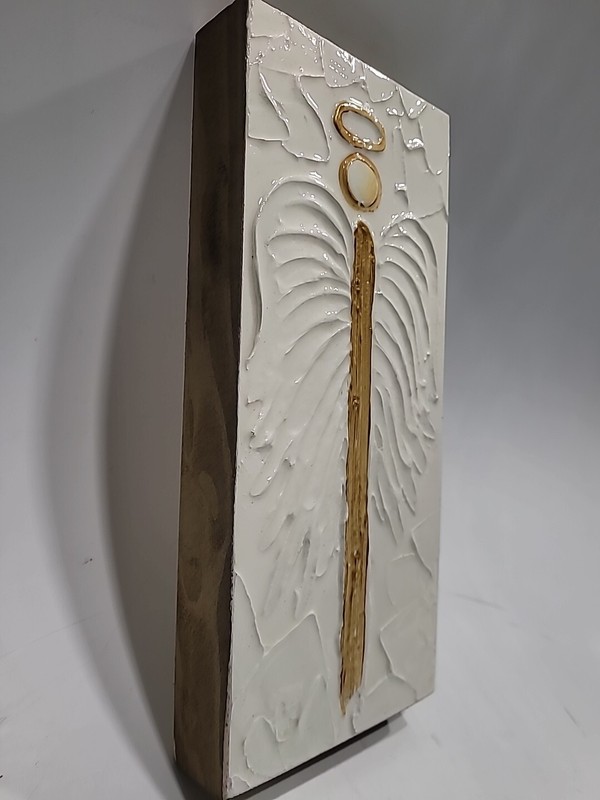 Wooden Hand-Painted Angel Textured And Lacquered Art Plaque Shelf Sitter Holiday gallery