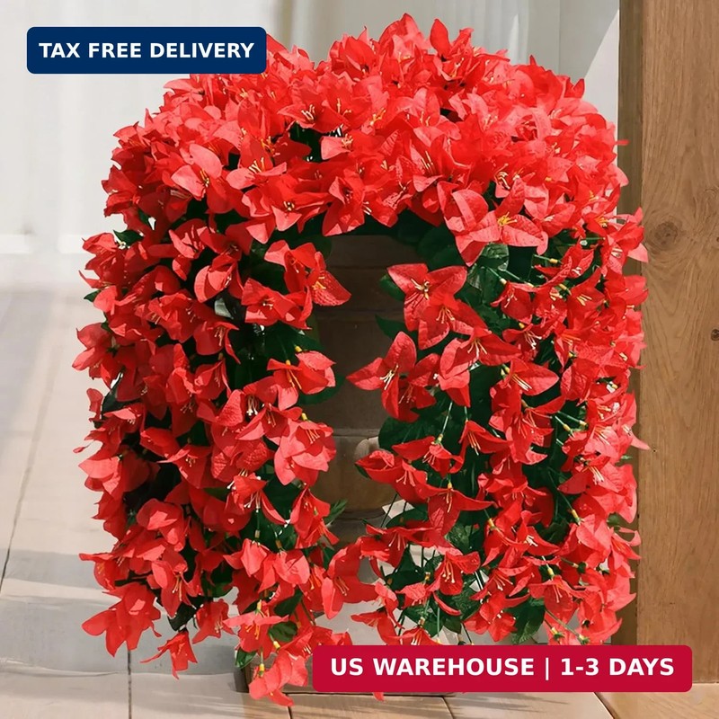 2 PCS Bougainvillea Artificial Faux Flowers Plants for Outdoor Outside Decoratio
