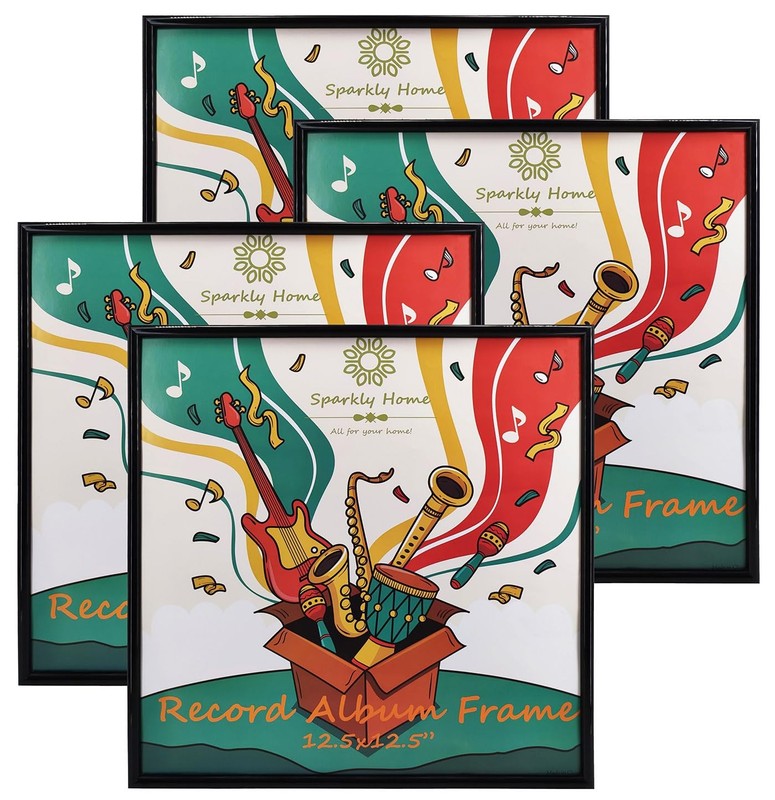 SparklyHome 4 Packs,12.5×12.5 Black PVC Vinyl Record Album Frame, Display Mus…