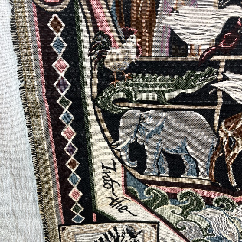 Vintage Noahs Ark Woven Tapestry Fringe Wall Art 25x18” Nursery Grandkids gallery