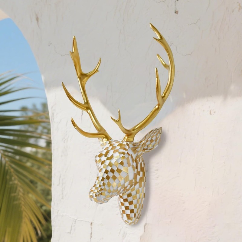 15.7x8.7-Inch Mosaic Deer Head Wall Decor, Artistic Faux Resin Animal Head Wa... gallery