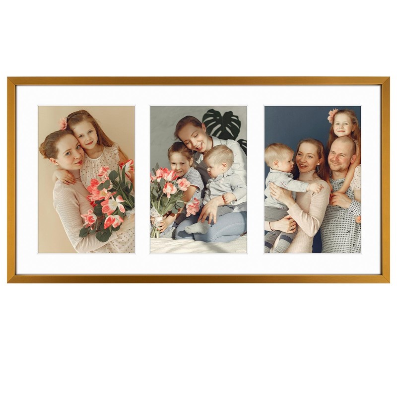 5×7 Bronze Aluminum Collage Frame 3 Opening for 7×5 Photo Real Glass Wall Mount