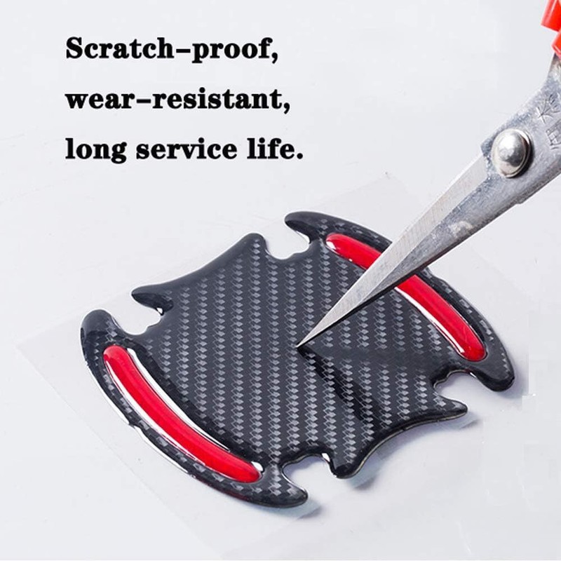 8pcs Universal 3D Carbon Fiber Car Door Handle Paint Scratch Protector Red gallery