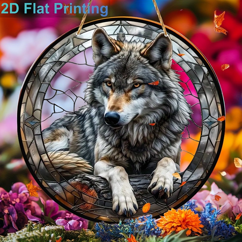 Wolf in Flowers Acrylic Suncatcher Wild & Soft Home Window Hanging Decoration