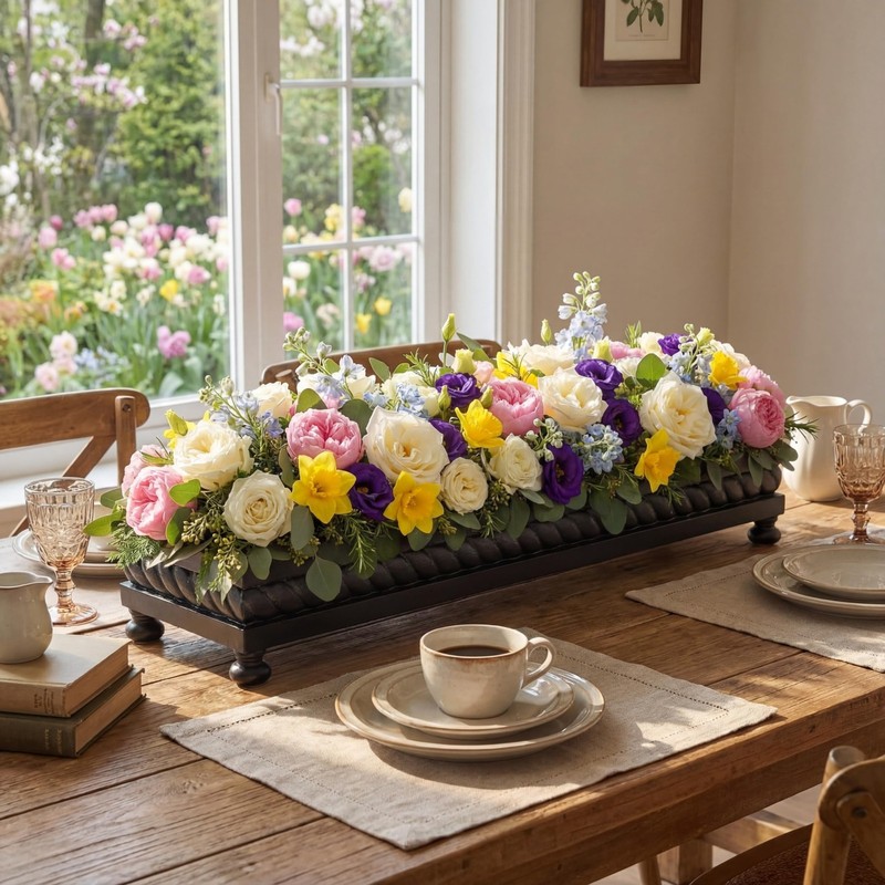 24″ Large Long Wooden Dough Bowl, Spring Decorative Wooden Tables Centerpiece…