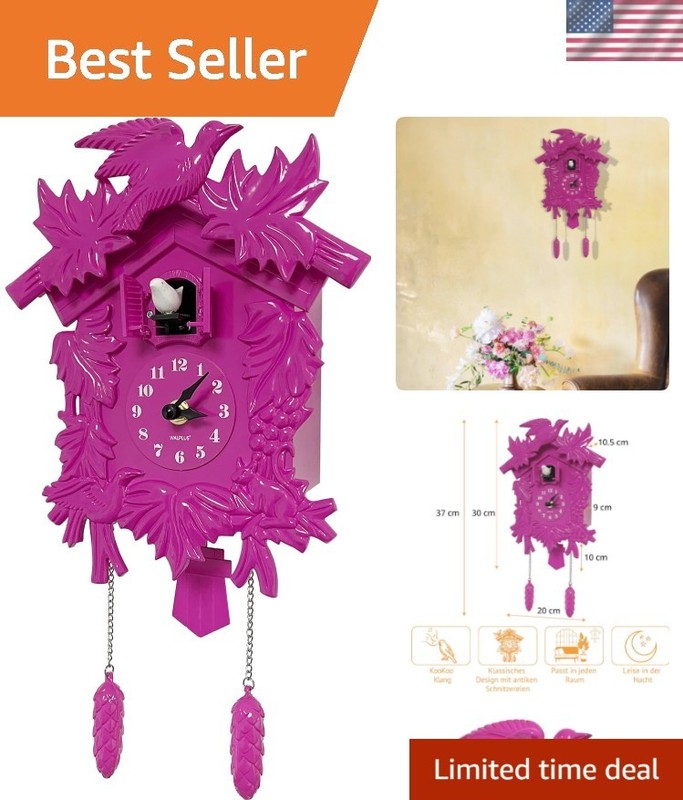 Chiming Classic Pink Cuckoo Wall Clock Hanging Bird Clock Home Decor Christma…