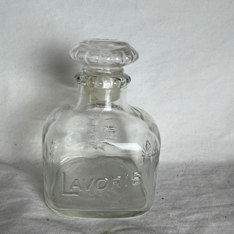 Vintage Lavoris Glass Bottle with Stopper Square Embossed Decorative Collectible