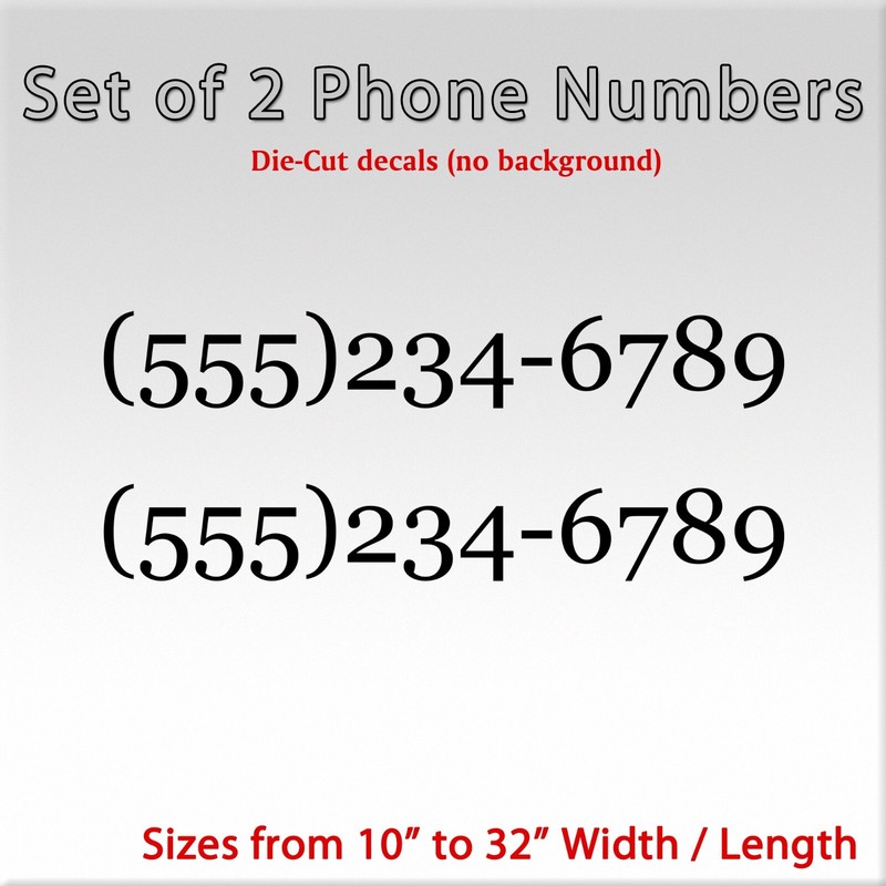 2 pack Phone Numbers Vinyl Die-Cut Decal set of 2 sticker custom company number