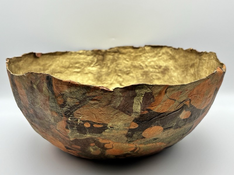 Vintage 1977 Signed Paper Mache’ Bowl Modern Handmade Decor X LARGE 11.5” Diam