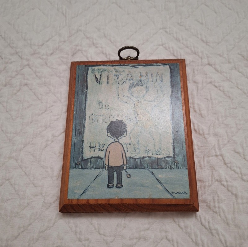 Flavia Little Boy and Vitamin Poster Wood Plaque Wall Art 1969