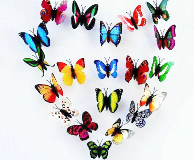 12-200 pcs 3D Colorful Artificial Butterflies Home Decoration with Magnet 7CM