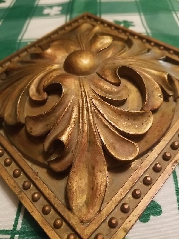 Ornate Antiqued Gold Toned Wall Decoration Floral Square Heavy Art Luxury Style gallery