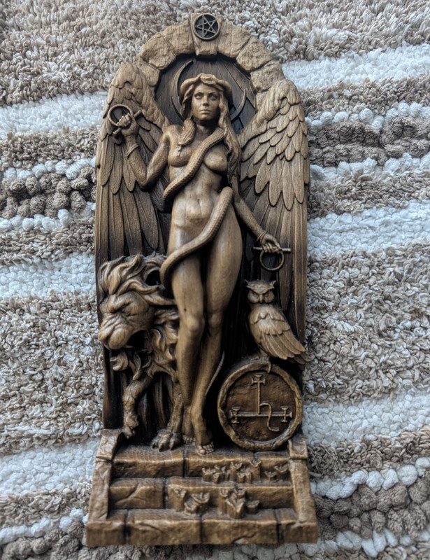 Wood Wall Mounted or Table side Lilith Angel Sculpture Female P