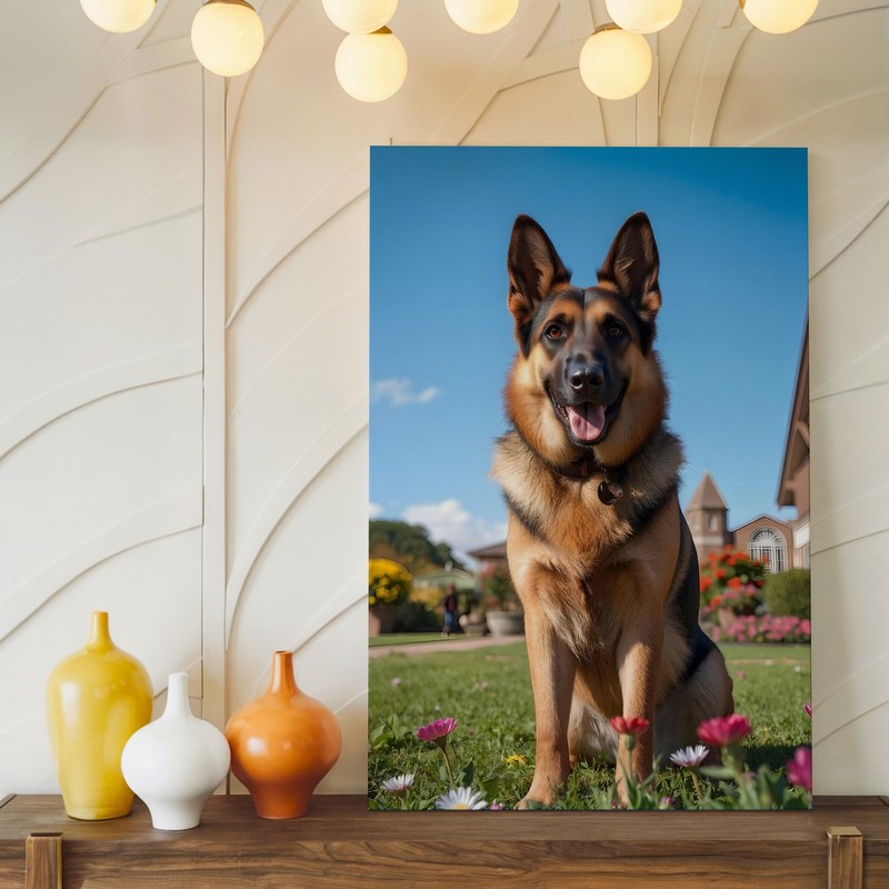 German Shepherd Canvas Wall Art Happy Dog Portrait Floral Outdoor Decor Print gallery
