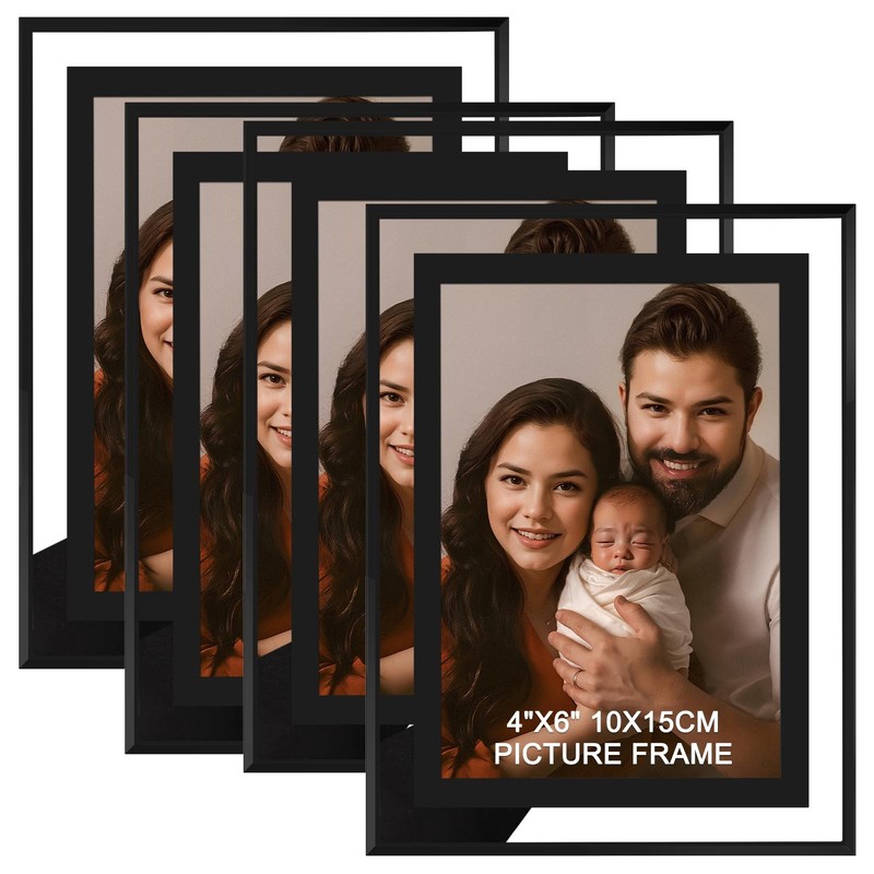 4×6 Picture Frames Set of 4, Black Glass Photo Frame,for Wall Mount or Tablet…