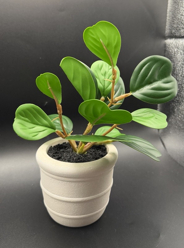 Faux Green Houseplant Arrangement & Centerpiece in White Pot