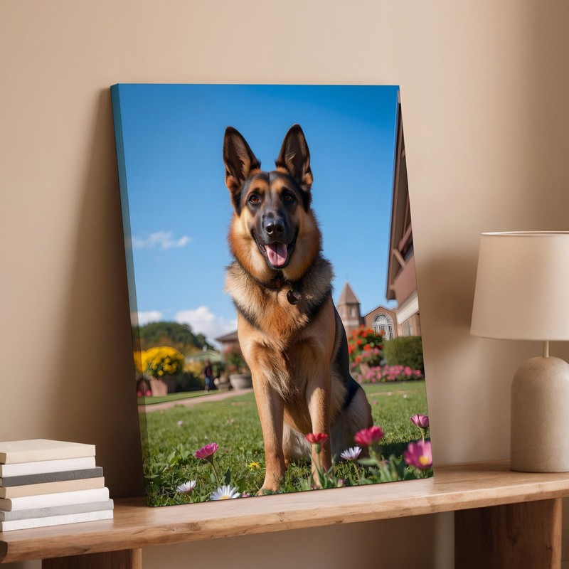 German Shepherd Canvas Wall Art Happy Dog Portrait Floral Outdoor Decor Print gallery