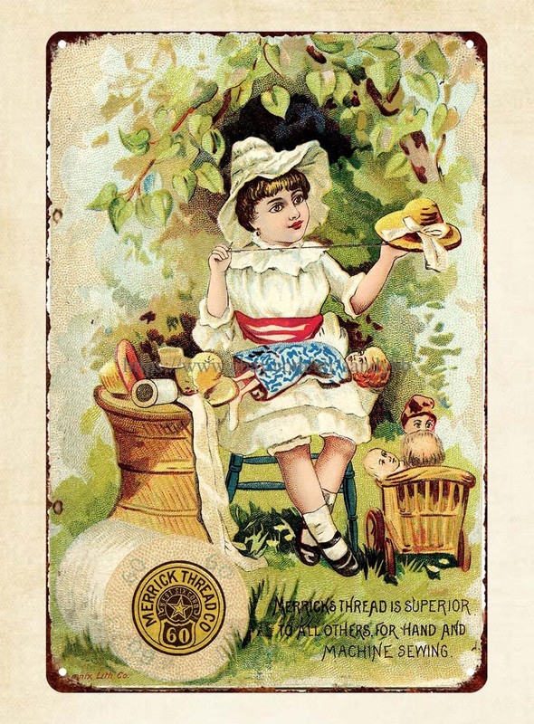 bar club cottage farm plaques Vintage Merrick Thread Trading Card tin sign