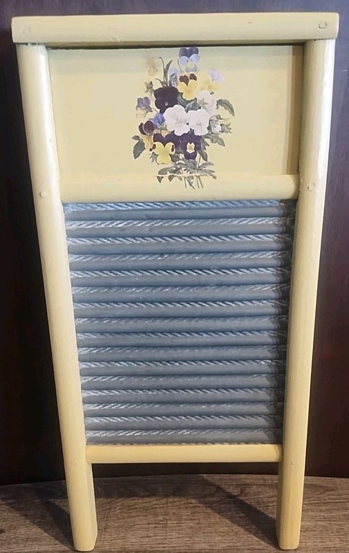 Vintage Antique Washboard Yellow Purple Floral Decor Laundry Wash Board 2 Sided