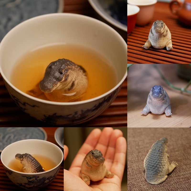 Creative Small Tea Pet Collectible Crocodile Statue for Desktop Tea House Decor