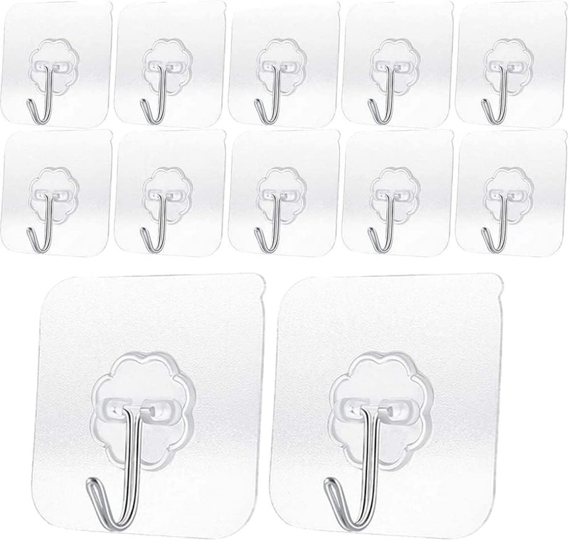 Heavy Duty Adhesive Hooks 33 lb(Max) 15KG,Waterproof Transparent small 14 pcs