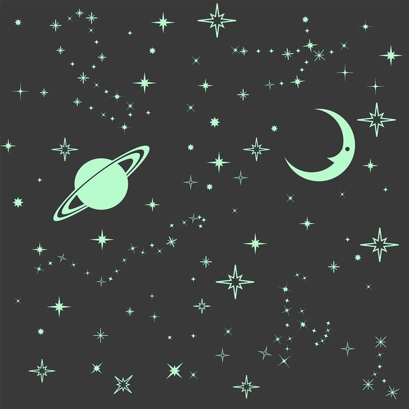 WALPLUS Moon & Stars Glow In The Dark Wall Stickers Decals 2 Sheets