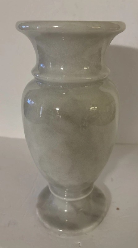 MCM Fine Mexican Marble 10” Urn Vase White W/ Grey Veining Minimalist Decor READ
