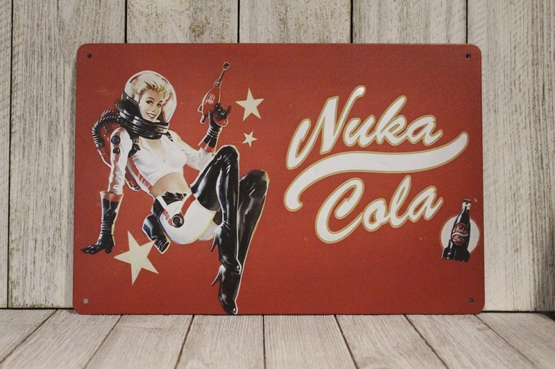 Nuka Cola Tin Metal Sign Poster Vintage Rustic Look Fallout Video Game Gamer Art