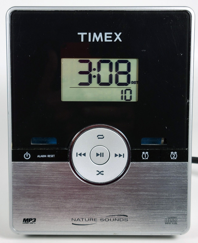 Timex Stereo Clock Radio Nature Sounds w/CD Tai Chi ~ T612S Silver Clean Works
