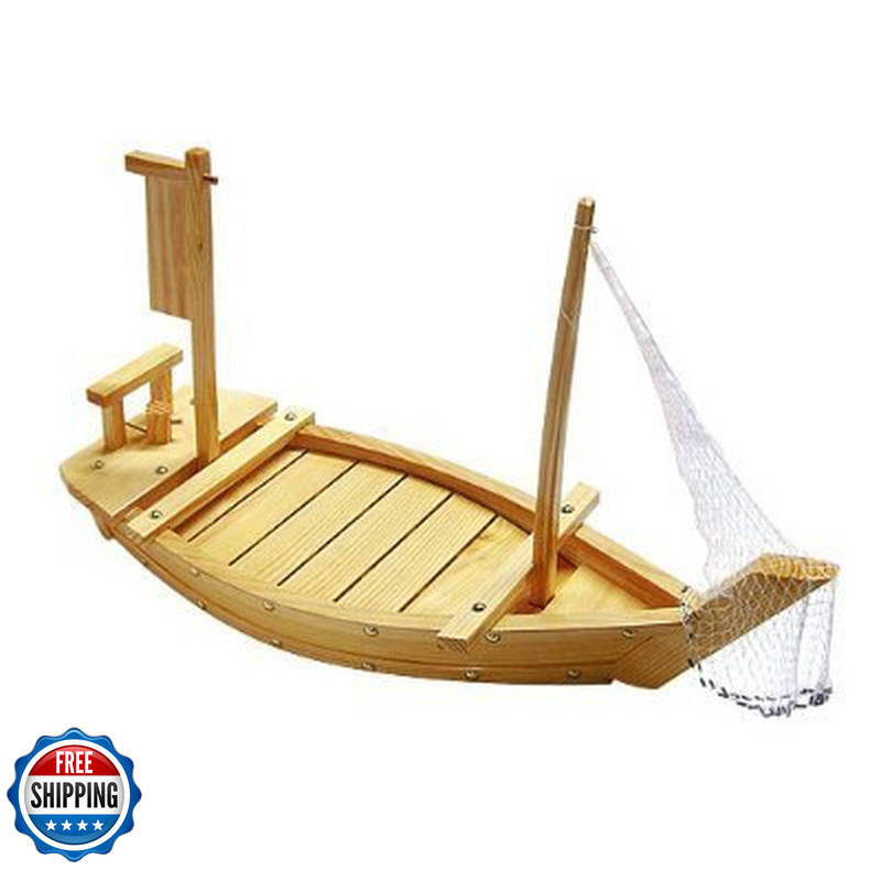 Thy Collectibles Wooden Japanese Sashimi Sushi Boat Plate Serving Tray Fishing