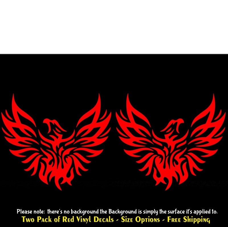 Phoenix Bird Tribal Flame Two Pack Red Vinyl Decals Vehicle Any Flat Surface