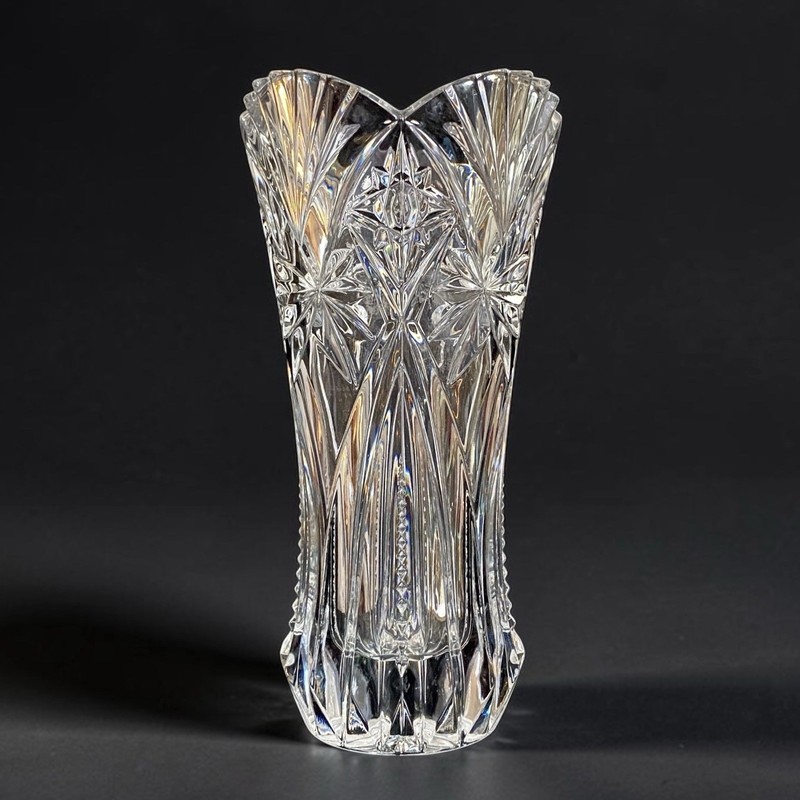 Cristal D’Arques Ornate Cut Lead Crystal Vase Large Art Deco Faceted France 12”