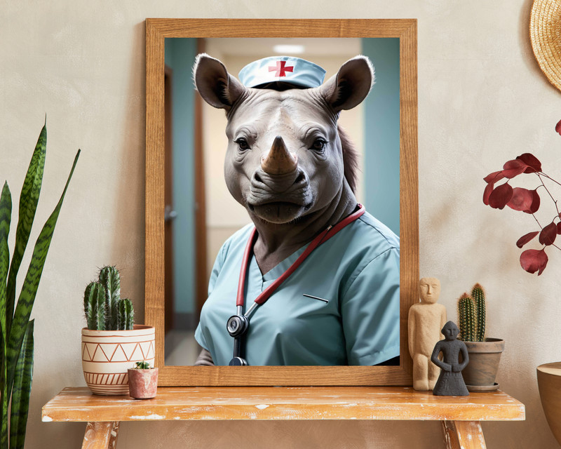 Nurse Rhino Portrait, Animal Portrait, Realistic Animal Portrait,Animal Wall Art