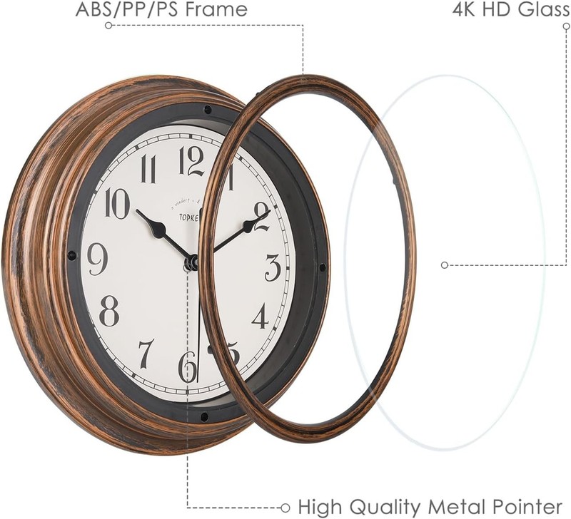Silent Wall Clock Kitchen 9 Inch Retro Non-Ticking Decorative Bedroom Office ... gallery