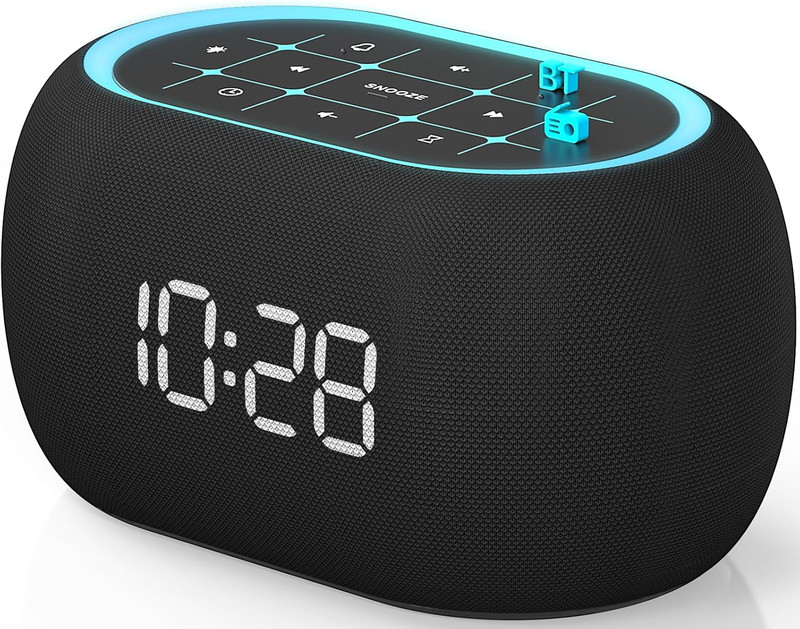 Alarm Clock FM Radio with Bluetooth Speaker, Hi-Fi Stereo Sound, 0-100% Dimmer,7