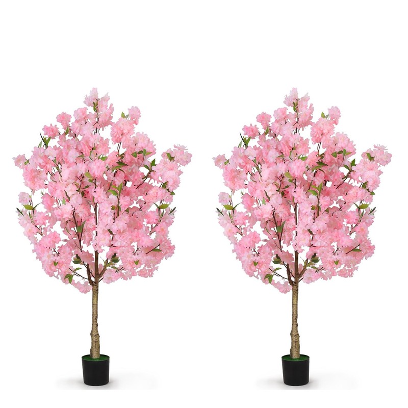 2PCS 4FT Artificial Cherry Blossom Tree, Fake Plants Decor for Living Room, Pink