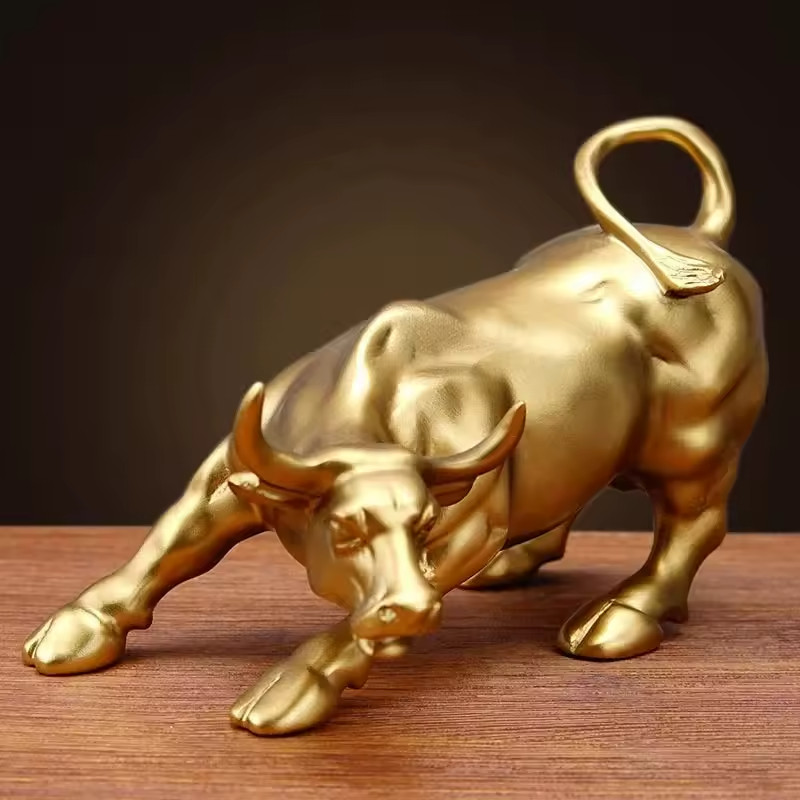 Wall Street Bull Statue Gold Charging Bull Market Sculpture Finance Office Decor