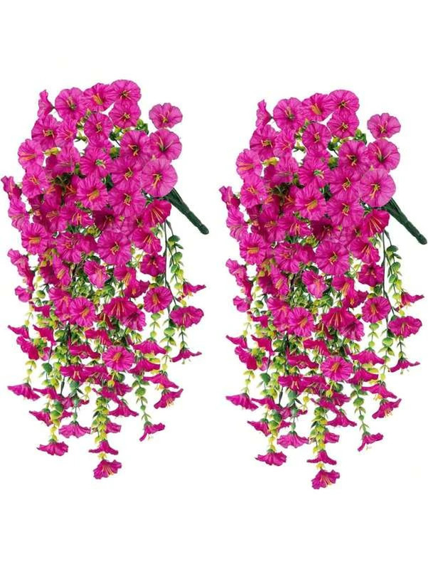 2PCS Artificial Morning Glory Vines UV Resistant Hanging Flowers Outdoor Decor