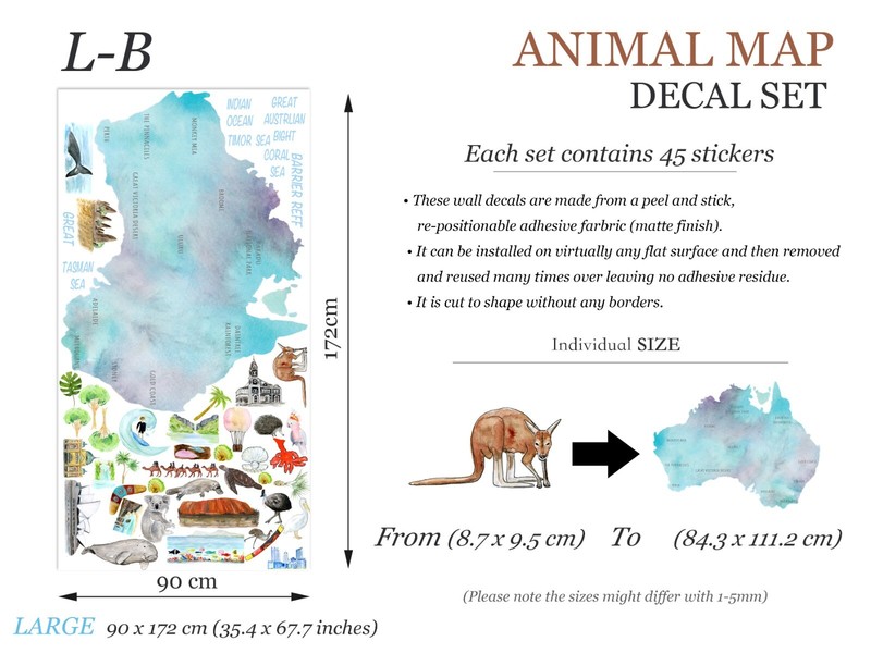 Australian Animals Plants Attraction Landmark Map Removable Nursery Wall Decal gallery