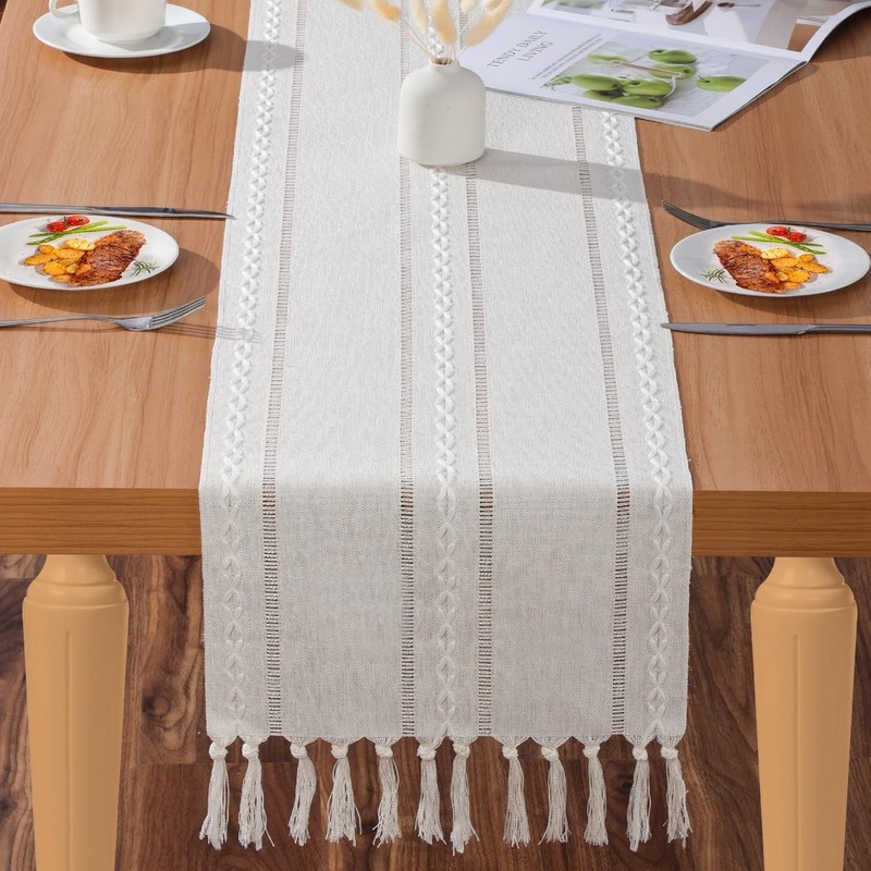 Table Runner, Boho Farmhouse Table Runners 72 Inches Long with Tassels for Ho…