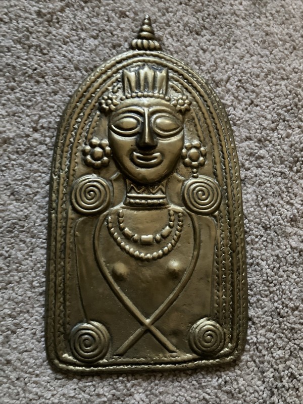 Vintage Goddess Durga Wall Hanging Brass Figurine Statue 10.5 X 5.75 inches