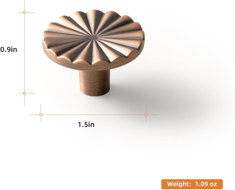 12 Pack Brushed Copper Flower Design Zinc Alloy Drawer Knobs 1.5" Diameter gallery
