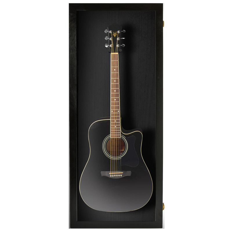 Black Finish Acoustic Guitar display case Solid hardwood with Locks