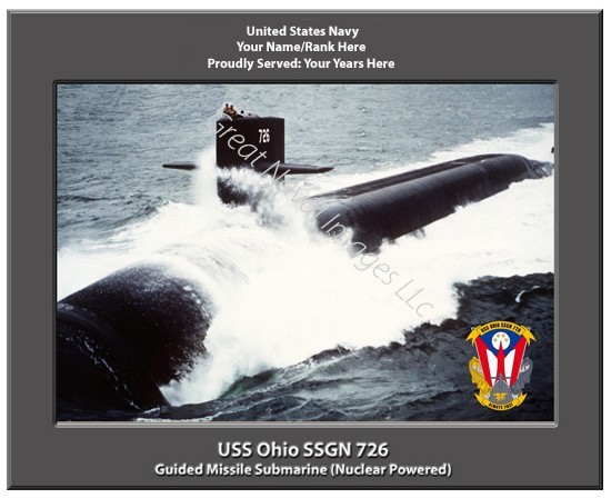 USS Ohio SSGN 726 Personalized Canvas Submarine Photo Print Navy