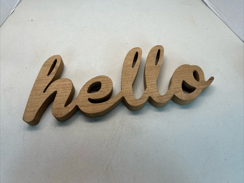 Hello Sign Decor Wall Art Sign 15.” Length 6” Height Natural Bare Wood Unpainted