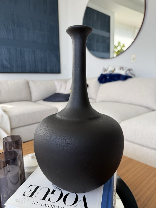 Pottery Barn Black Crackled Vase 14in