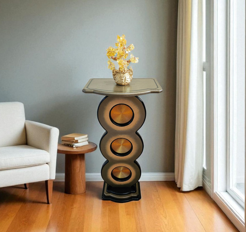Unique hand painted Bronze & Gold Spiral up pedestal stand 25″ h, by Art69