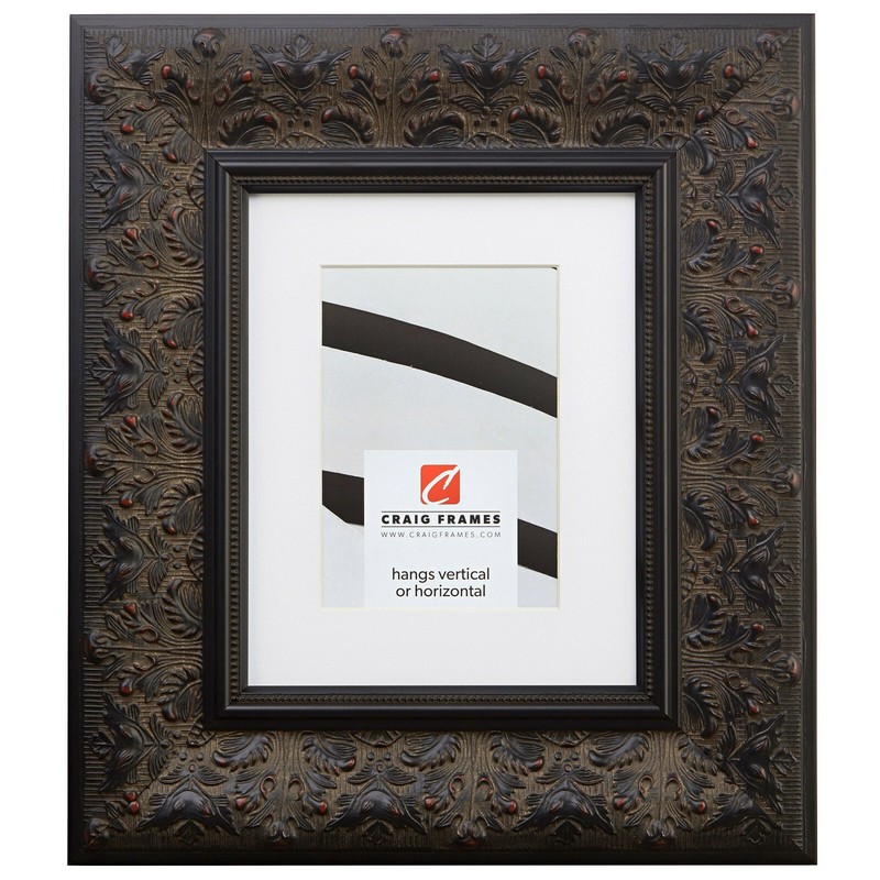 Craig Frames 3.5″ Wide Black Walnut Ornate Gothic Picture Frame With Single Mat